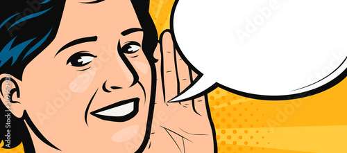 Beautiful woman says. Vector illustration in style comic pop art