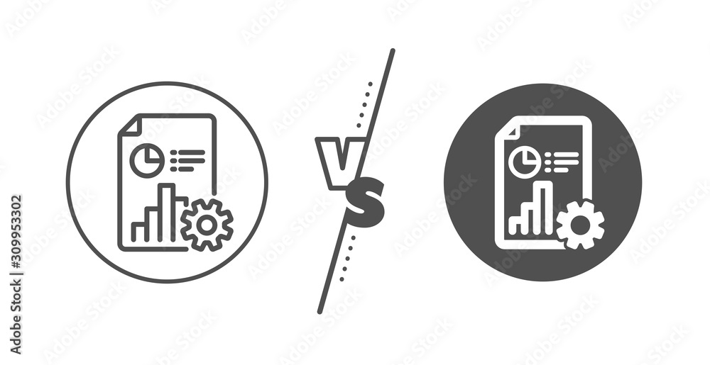 Column graph, pie chart sign. Versus concept. Report line icon. Market analytics symbol. Line vs classic report icon. Vector