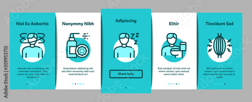 Flu Symptoms Medical Onboarding Mobile App Page Screen. Chills And Fever, Cough And Runny Nose, Flu Virus In Lungs And Stomach Concept Illustrations