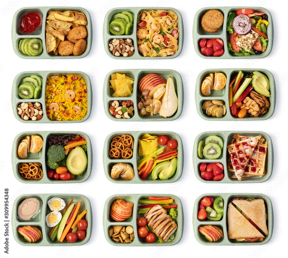 Lunch box with delicious food on a white background Lunch box with delicious food on a white background
