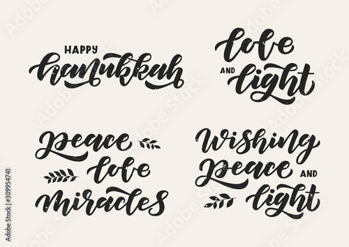 Happy Hanukkah hand drawn lettering set