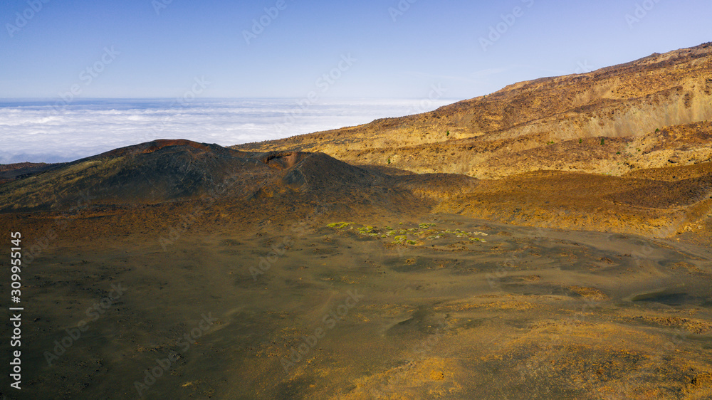 Scenic shot from above of the dry vulcanic surface around the Teide, Spains highest mountain Scenic shot from above of the dry vulcanic surface around the Teide, Spains highest mountain