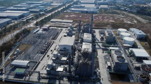 Aerial view Petrochemical plants and power plants.