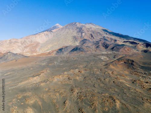 Scenic shot from above of the dry vulcanic surface around the Teide  Spains highest mountain