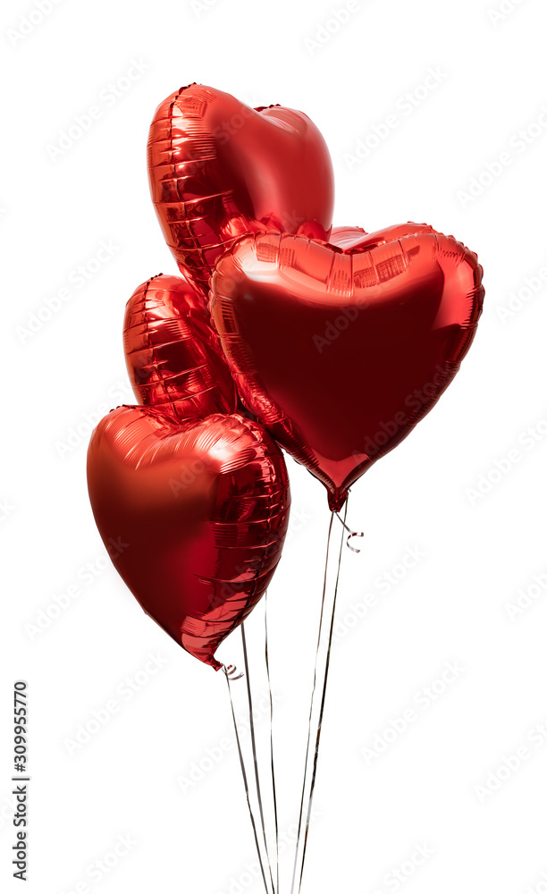 red big heart metallic balloons on white