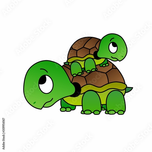 Illustration of Turtle with Friends Cartoon, Cute Funny Character, Flat Design