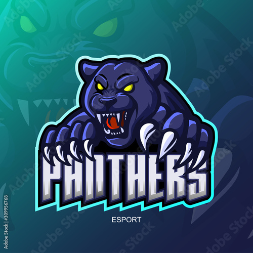 Panther mascot sports esport logo design.