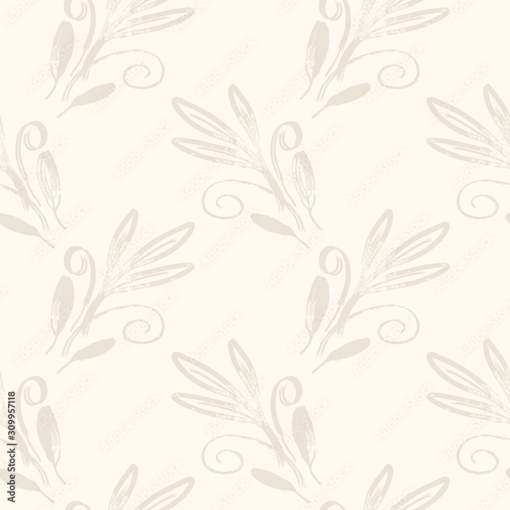 Hand sketched leaves. Vector seamless pattern.