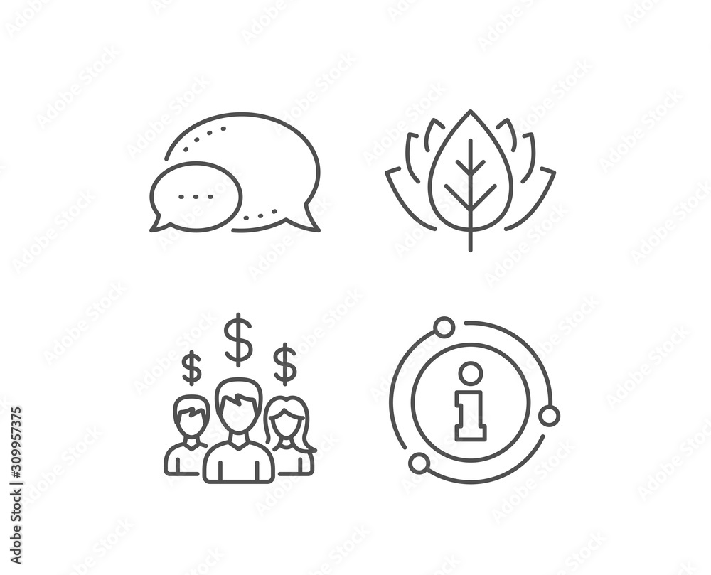 Business networking line icon. Chat bubble, info sign elements. Group of people with Dollar signs. Linear salary employees outline icon. Information bubble. Vector