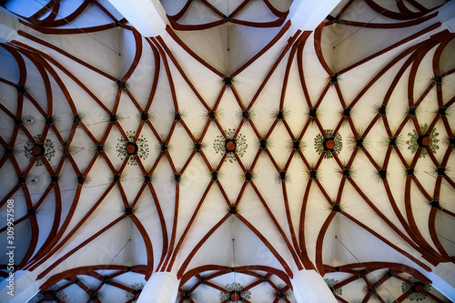 Pattern on the ceiling of Lutheran St. Thomas Church Thomaskirche Interior in Leipzig, Germany. November 2019