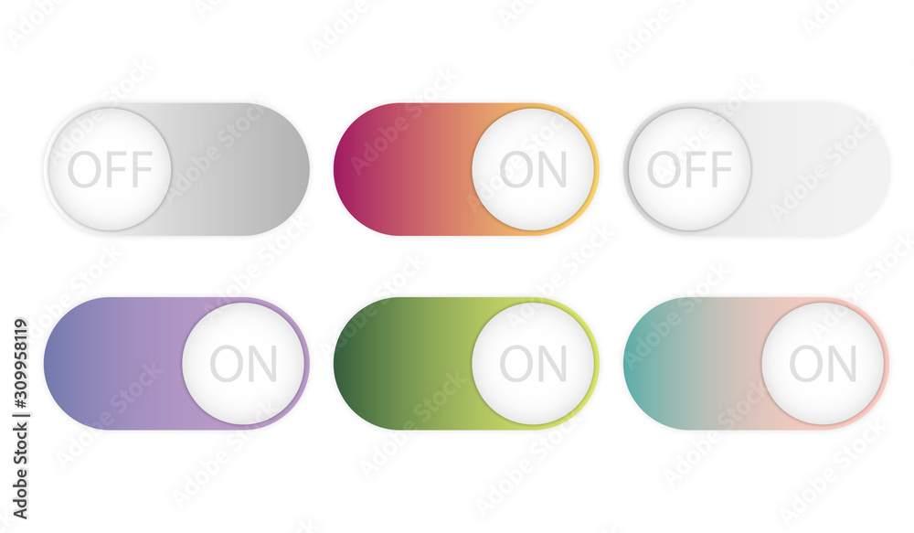 Gray off green gradient on radio switch button with shadows on a white