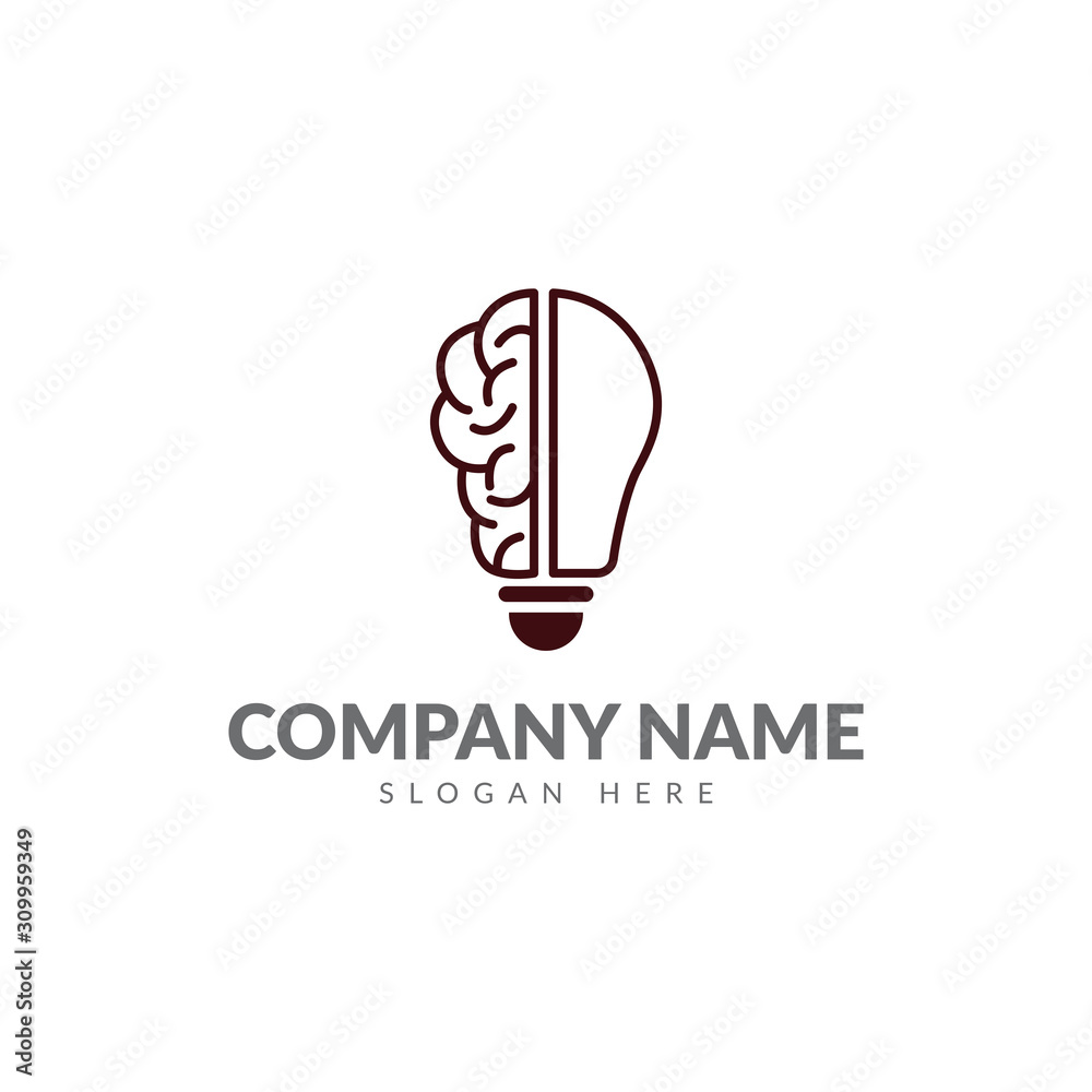 Creative idea logo with light bulb and brain logo vector deign template