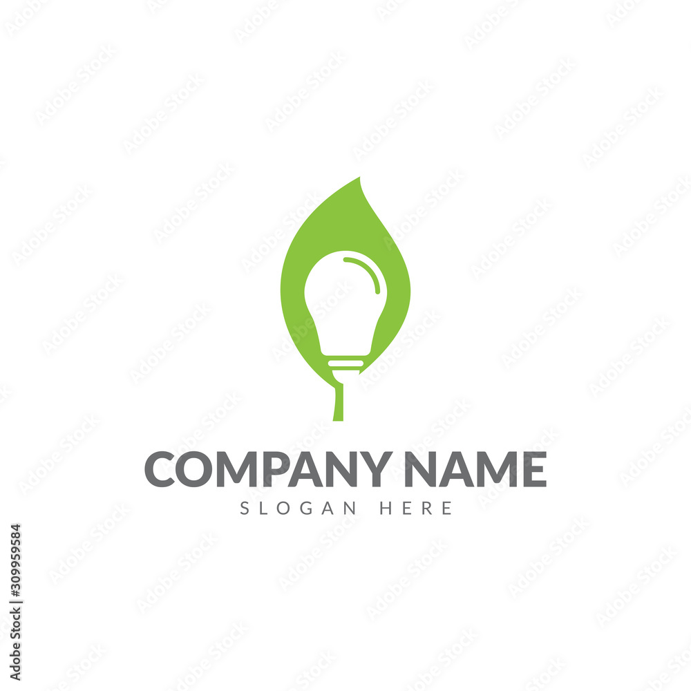 Green energy logo with light bulb and leaf vector design Green energy logo with light bulb and leaf vector design