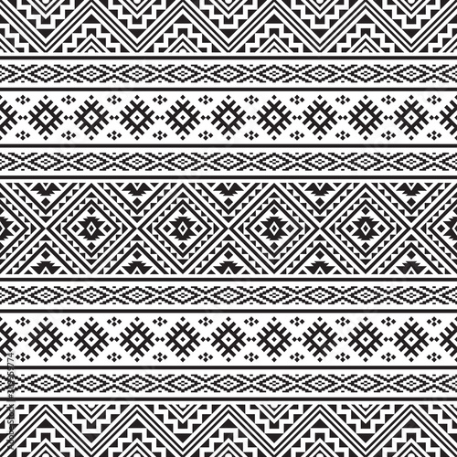 Ikat Ethnic Aztec Pattern Illustration Design in black and white color.