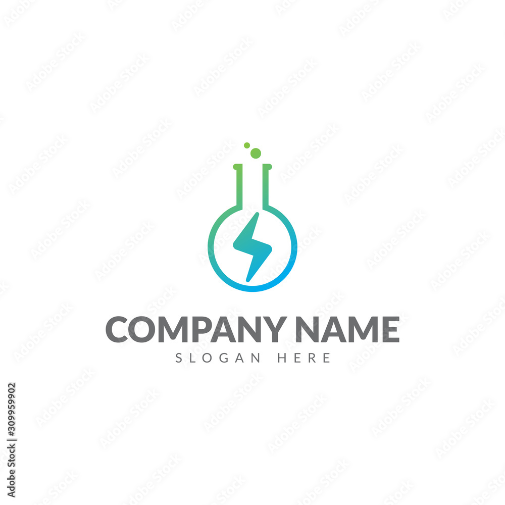 Energy lab logo with bottle lab and electricity vector design template