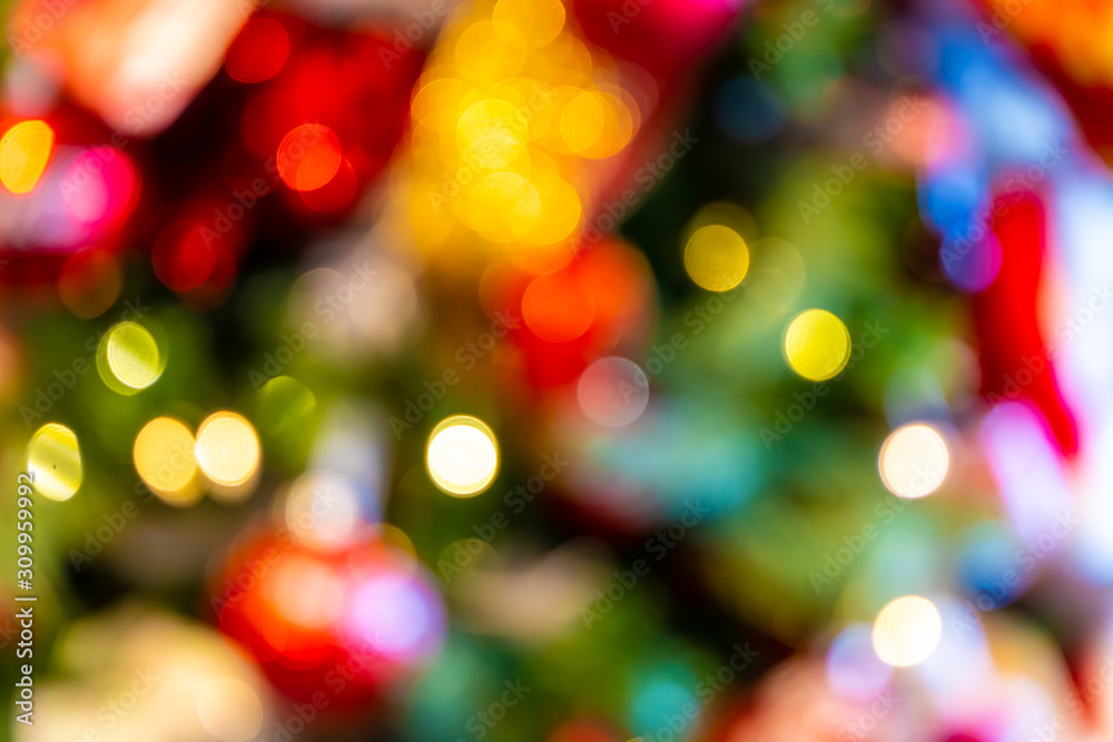Colorful christmas bokeh light abstract holiday background
