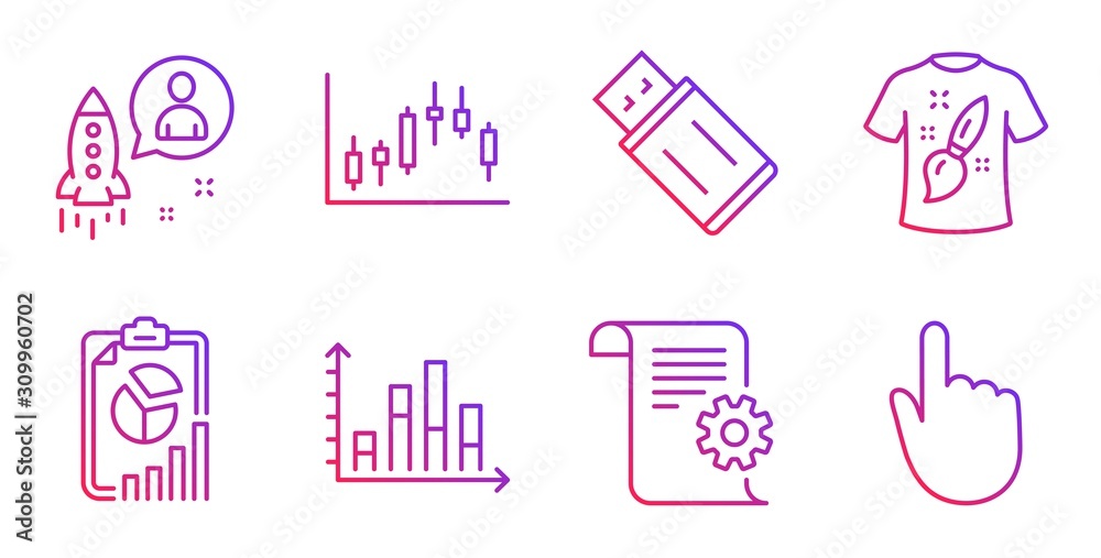 Startup, Diagram graph and Technical documentation line icons set. Report, Candlestick graph and Usb flash signs. T-shirt design, Hand click symbols. Developer, Presentation chart. Vector Startup, Diagram graph and Technical documentation line icons set. Report, Candlestick graph and Usb flash signs. T-shirt design, Hand click symbols. Developer, Presentation chart. Vector