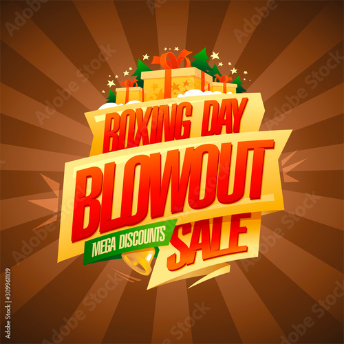 Boxing day blowout sale, mega discounts, vector banner design