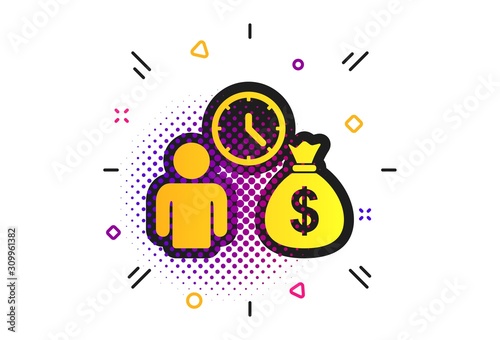 Bank loans sign icon. Halftone dots pattern. Get money fast symbol. Borrow money. Classic flat loans icon. Vector