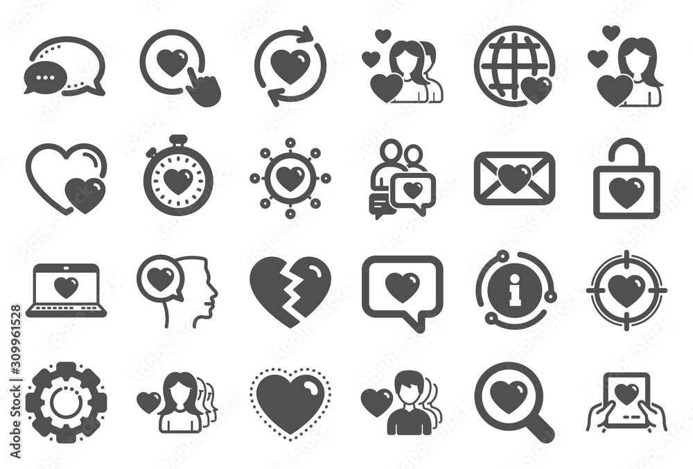 Love icons. Couple, Romantic and Heart signs. Valentines day love symbols. Divorce or Break up. Quality set. Vector Love icons. Couple, Romantic and Heart signs. Valentines day love symbols. Divorce or Break up. Quality set. Vector