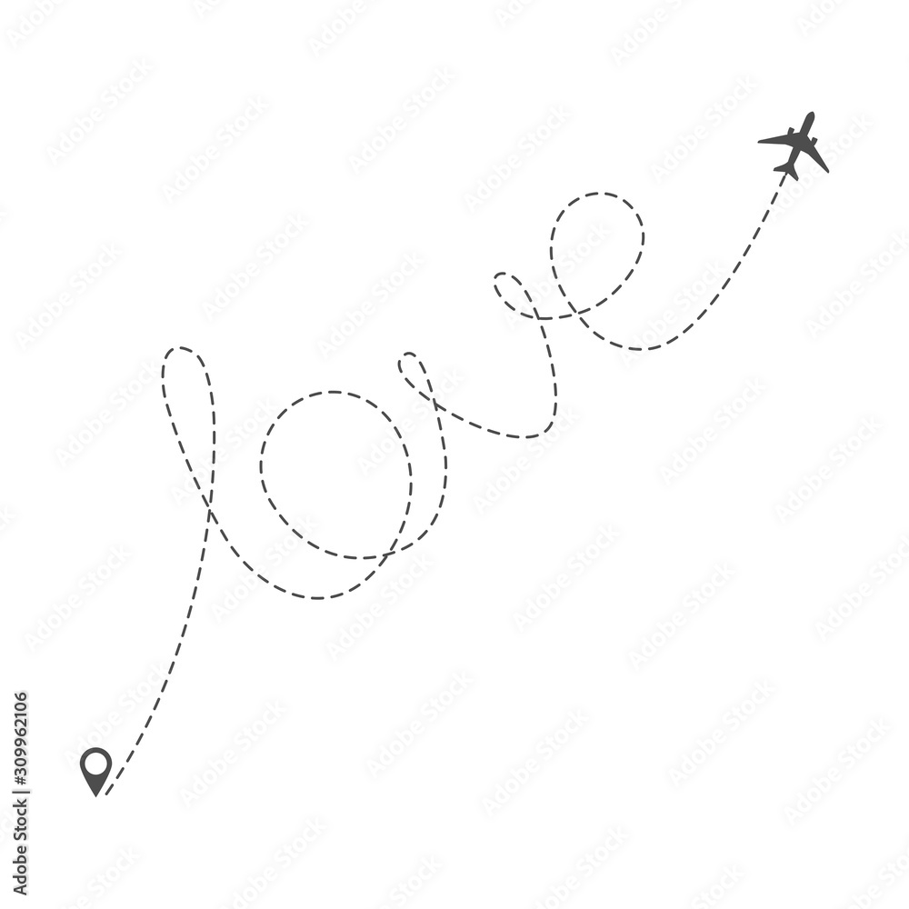Airplane Route with Dotted Word Love Airplane Route with Dotted Word Love
