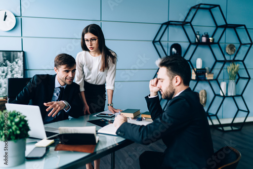 Canvas Print Business people working together with laptop at office