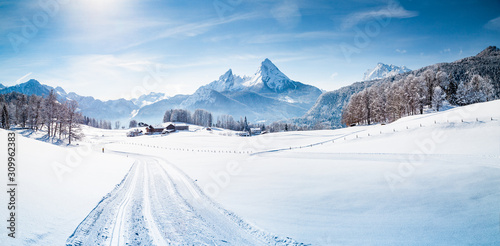 Winter wonderland scenery with cross-country skiing track in the Alps © JFL Photography