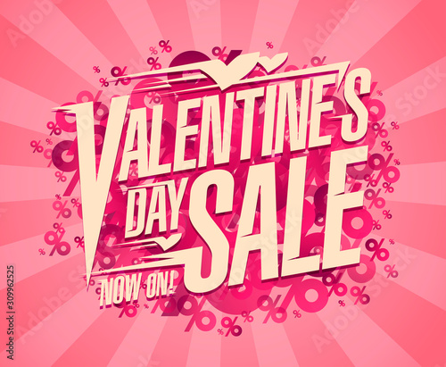 Valentine's day sale banner design, lettering vector illustration