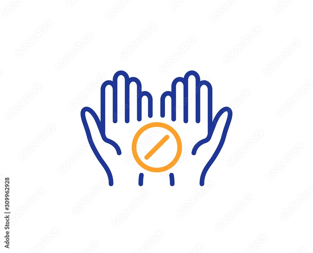 Obraz premium Medicine drugs sign. Medical tablet line icon. Pharmacy medication symbol. Colorful outline concept. Blue and orange thin line medical tablet icon. Vector