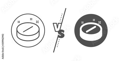 Medicine drugs sign. Versus concept. Medical tablet line icon. Pharmacy medication symbol. Line vs classic medical tablet icon. Vector