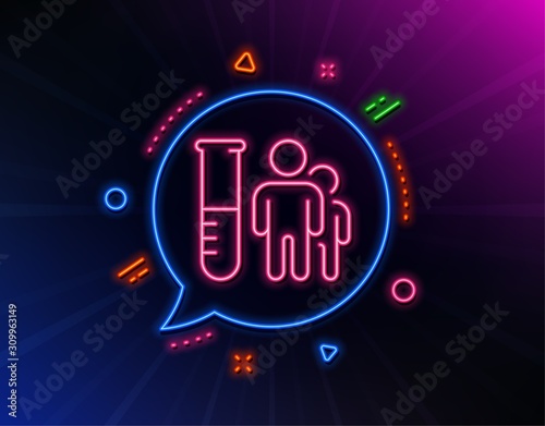 Medical analyzes line icon. Neon laser lights. Medicine beaker sign. Pharmacy medication symbol. Glow laser speech bubble. Neon lights chat bubble. Banner badge with medical analyzes icon. Vector