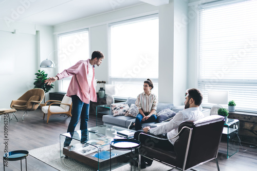 Fighting couple at relationship therapy