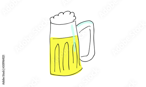 hand-drawn mug of beer.bar alcoholic Doodle art use it as a clipart in greeting cards, print on clothes, animation, packaging or design of your website