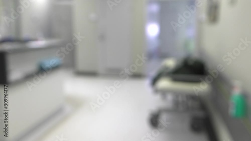 Corridor in the hospital. Blurred shot. BLUR. 4K, UHD, 50p, Cinematic,Panning,						