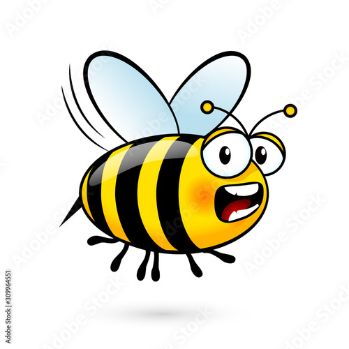 Illustration of a Friendly Cute Bee in Fear on White Background © Dvarg