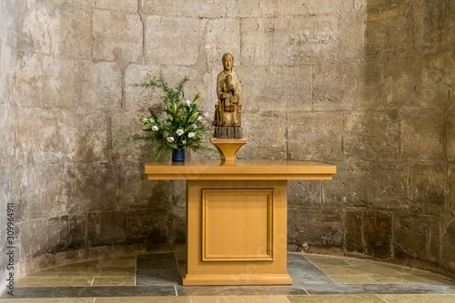 The interior of the Benedictine Abbey of Abu Gosh in the Chechen village Abu Ghosh near Jerusalem in Israel photo