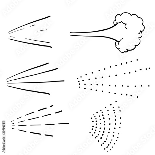 Water spray vector icon set with hand drawn doodle cartoon isolated on white background