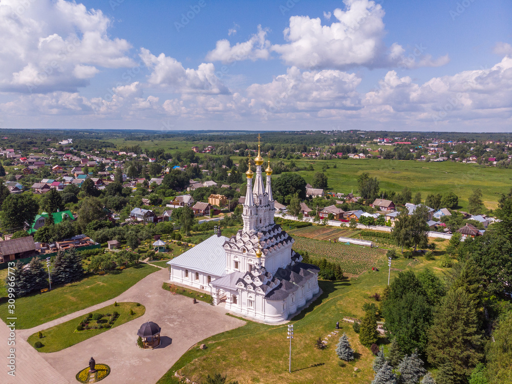 Church of the Virgin Hodegetria on a sunny day, Vyazma, Smolensk region, Russia, top view