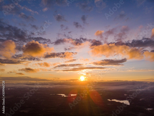 Landscape with a beautiful sky at sunset. Aerial photography