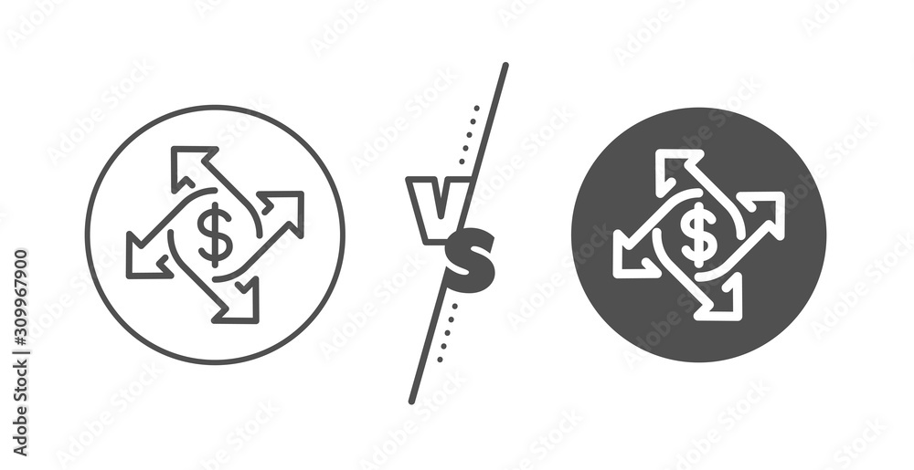 Dollar sign. Versus concept. Payment exchange line icon. Finance transfer symbol. Line vs classic payment exchange icon. Vector Dollar sign. Versus concept. Payment exchange line icon. Finance transfer symbol. Line vs classic payment exchange icon. Vector
