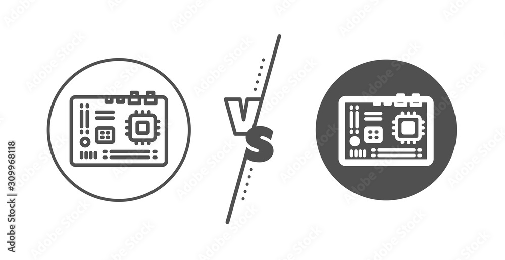 Computer component hardware sign. Versus concept. Motherboard line icon. Line vs classic motherboard icon. Vector Computer component hardware sign. Versus concept. Motherboard line icon. Line vs classic motherboard icon. Vector
