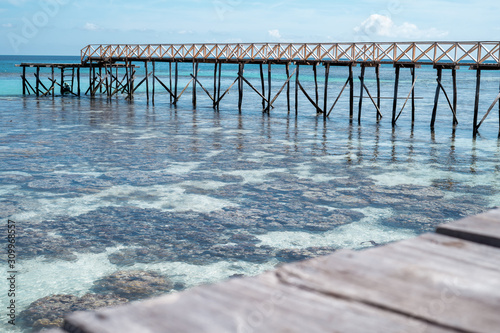 Wooden bridge during low tide in Bum bum island in Semporna  Borneo Sabah.