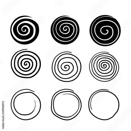 collection of spiral illustration with hand drawn doodle line art style isolated on white background photo