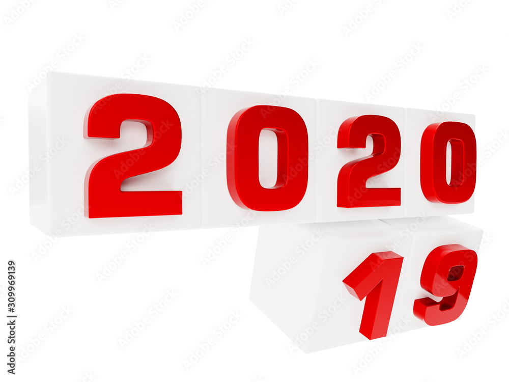 White boxes 2019 rotating to 2020. New Year concept White boxes 2019 rotating to 2020. New Year concept