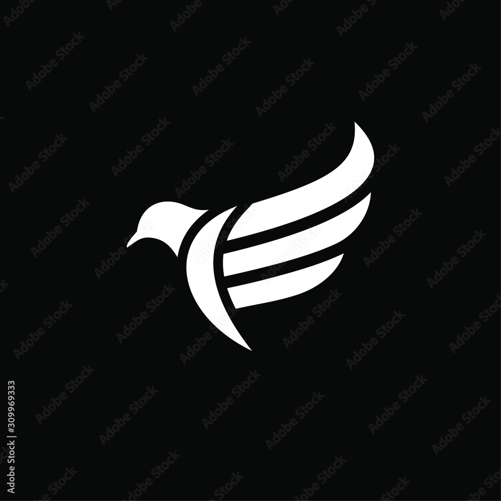 Initial letter E logo template with pigeon bird simplicity in flat design monogram illustration