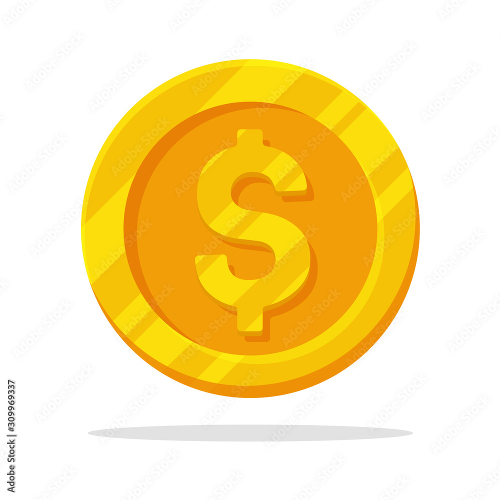 Money coin icon. Flat gold coin vector with currency symbol. isolate on