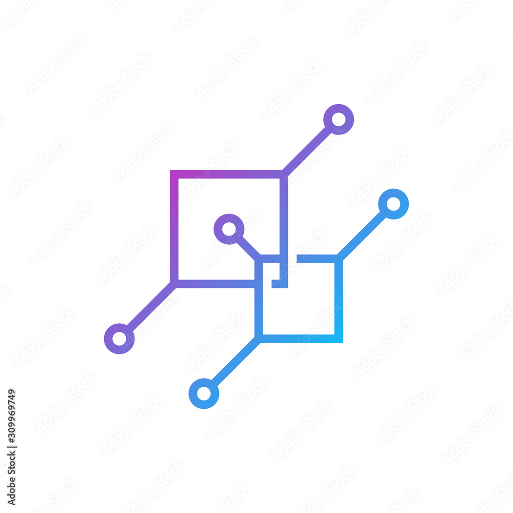 Circuit logo design vector template, Circular logo icon, Link icon with dot, Circuit element, Creative design, Icon Technology