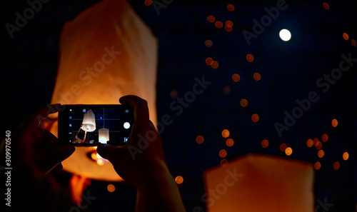 Beautiful Unfounded on Yi Peng festival and Loy Krathong day. Chiang Mai,Thailand