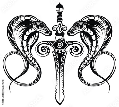 Abstract vector illustration sword with snake. Dagger