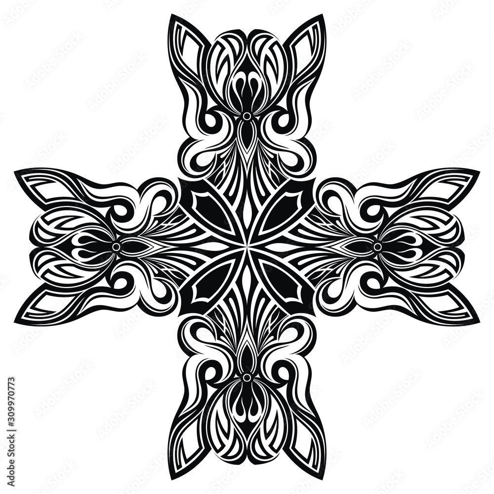 Beautiful ornate cross. Sketch vector illustration